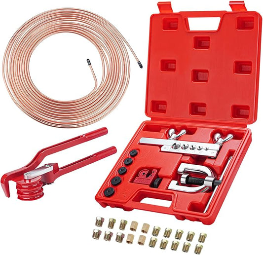 25 ft 3/16" Copper Coated Brake Line Kit 16 Brake Line Fittings and 4 Unions Brake Line Fittings Double & Single Flaring Tool Kit Brake line Bender