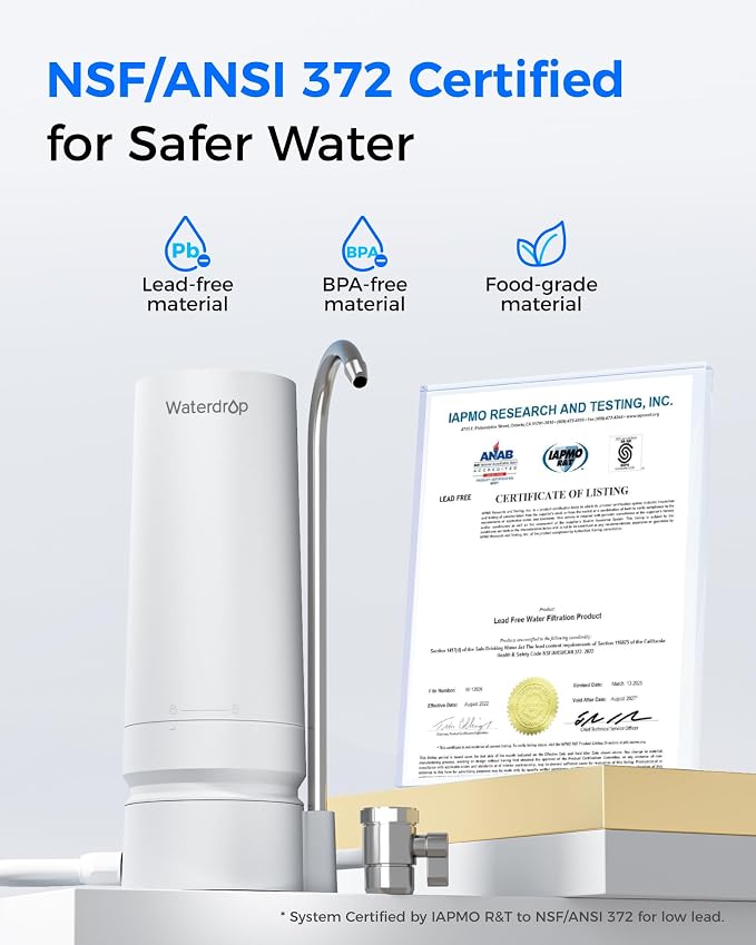 Waterdrop CTF-05 Water Filter for Sink Faucet, Countertop Water Filter System and Filter Life Reminder, Reduces Heavy Metals, Bad Odor, and 99% Chlorine, 4000 Gallons, 1 Filter