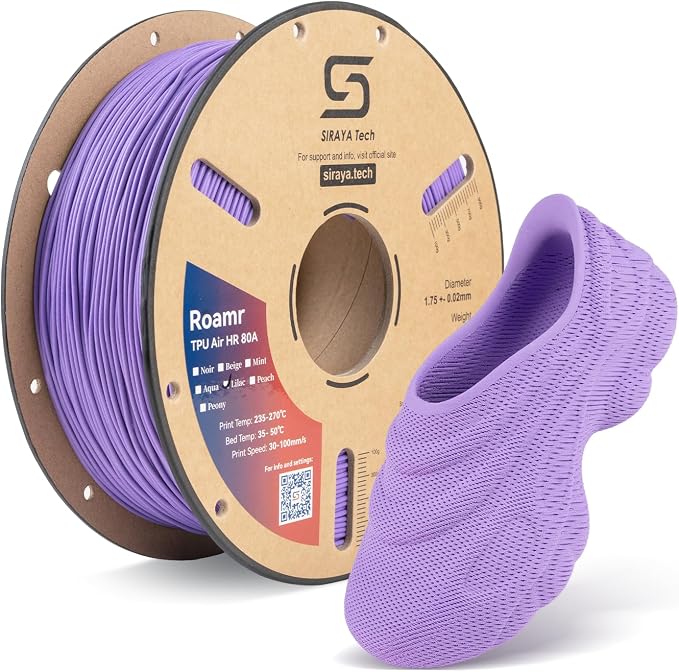 Siraya Tech Roamr TPU Air HR 80A Lilac Filament - 64A-80A Variable Hardness, 48-50% High Rebound, Foaming Flexible 3D Printer Filament, Matte Finish for Footwear 800g