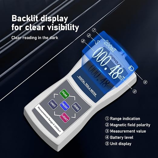 GOYOJO Digital Gauss Meter (2400mT/24000Gs), High Accuracy Magnetic Field Tester for DC Magnet Measurement, Permanent Magnets, Motors, Speakers, and Industrial Applications, ±5% Accuracy