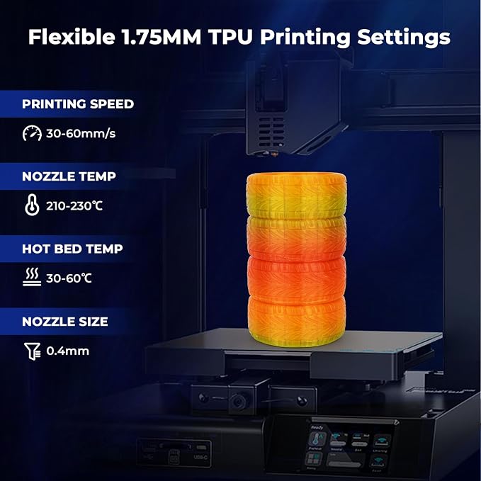 AMOLEN TPU 3D Printer Filament Bundle, Transparent Multicolor Rainbow TPU 1.75mm, Color Change Flexible Soft TPU 3D Printing Filament Supports High Speed, 200gX4 Spools