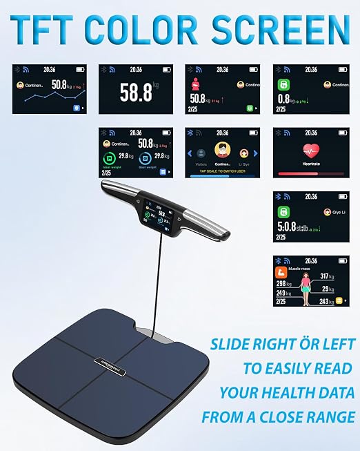 Smart Scale for Body Weight with BMI, Body Fat, Muscle Mass, 8 Electrode High Precision Bathroom Scale, Scale with App, 56 Body Composition Measurement