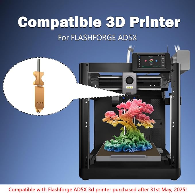 for FLASHFORGE AD5X Upgraded 0.25mm Hotend Nozzle 3D Printer Assembled Extruder Kits- All Metal Hot End/Printhead Replacement with Detachable Nozzle, Extra 2PCS Silicone Socks+ 1PC Nozzle Brush