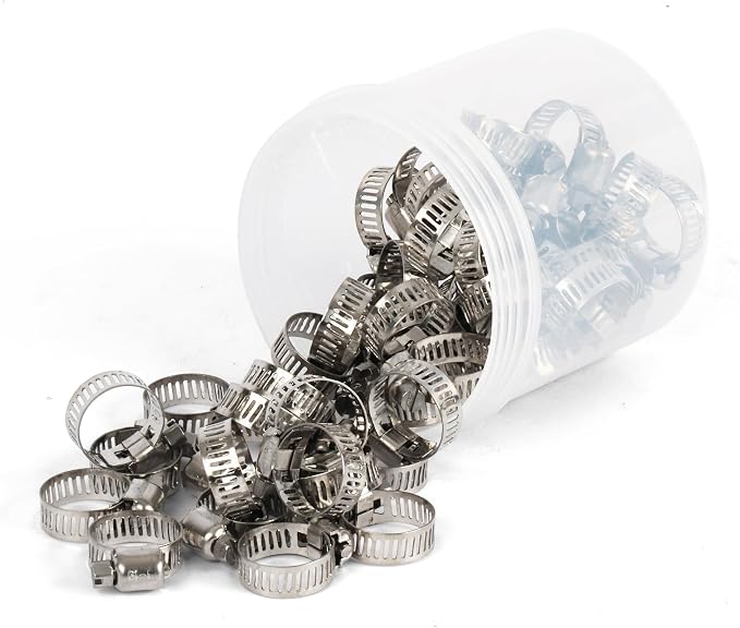 U.S. Solid 50PCS Hose Clamps Stainless Steel Adjustable 1/2"–3/4" (13–19mm) Worm Gear Hose Clamp, Heavy Duty Metal Small Hose Clamps for Automotive, Plumbing, Fuel Line