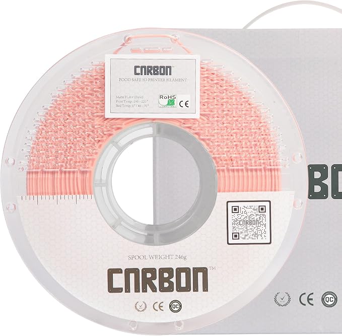 Certified Food Grade Matte Pastel PLA+ 3D Printer Filament - CARBON by Comfy Materials - Lab Tested FDA Compliant Food Safe, 1.75mm, 1kg, Accuracy: +/- 0.02 (Pink)