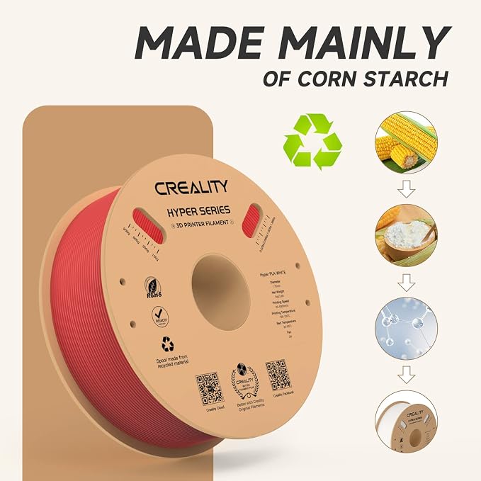 Official CREALITY Hyper PLA Filament 1.75mm, High Speed PLA 30-600mm/s Rapid 3D Printer Filament, Dimensional Accuracy +/-0.02mm, Stronger Toughness, Fit Most FDM 3D Printers，1KG(2.2lbs) Spool Red