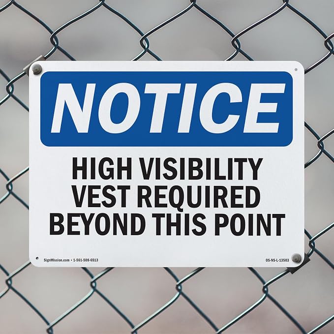 High Visibility Vests Required Beyond This Point OSHA Notice Rigid Plastic Sign 10 Inch x 7 Inch - 5 Pack