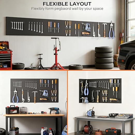INCLY 4 Pack Peg Board, 12"x24" Upgrade Thicker Heavy Duty Metal Pegboard Panels, Black Pegboard Wall Organizer, Peg Board Panels for Walls Home, Garage Tools Storage, Shed, Craft Room, Kitchen