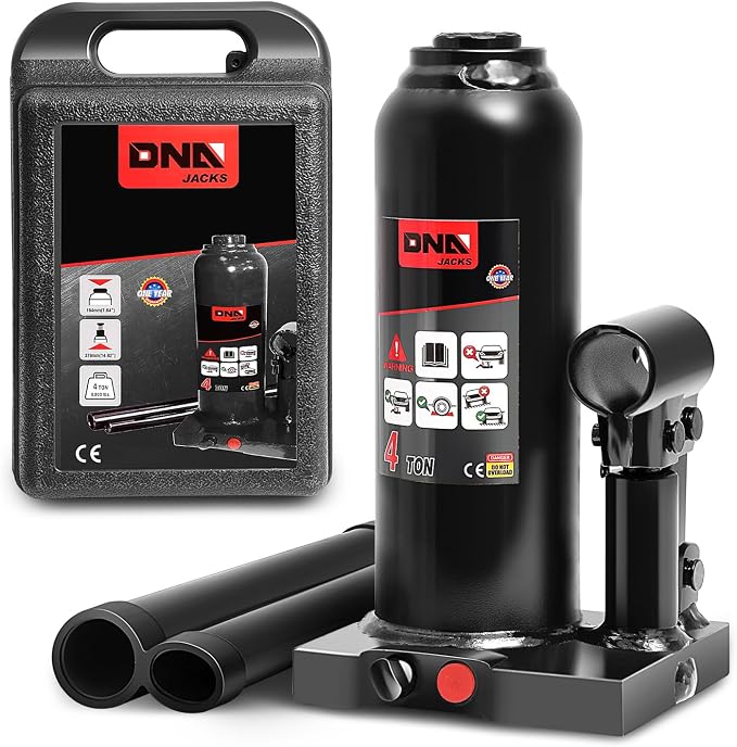 DNA Motoring 4 tons / 8818 lbs Lifting Automotive Welded Hydraulic Bottle Jack for Repair Vehicle, Pickup, Truck, w/Manual Handle, Black, TOOLS-00354