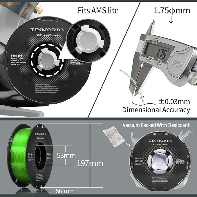 TINMORRY PETG Filament 1.75, Rapid PETG-Eco 3D Printer Filament, Compatible with Most FDM 3D Printers, 1 KG 1 Spool, Transparent Green