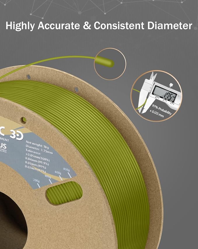 DURAMIC 3D PLA+ Printer Filament 1.75mm PLA Plus Neatly 2Kg Spool(2.2lbs) | PLA Pro Tougher and Stronger, Dimensional Accuracy Probability +/- 0.02mm Brownish green