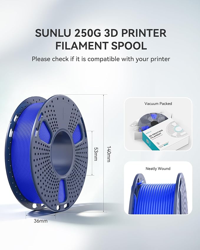 SUNLU 250g PLA Filament 1.75mm Bundle,3D Printer Filament Bundle Multicolor, Neatly Wound PLA Filament, Individually Vacuum Packed,250g Spool,8 Rolls,Black+White+Grey+Transparent+Red+Blue+Orange+Green