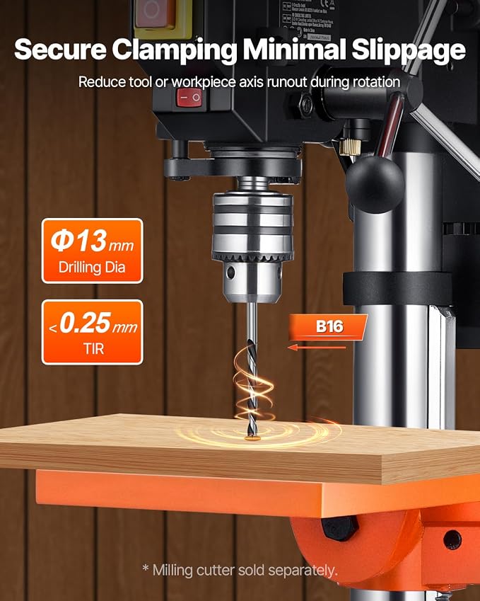 VEVOR 10 in Benchtop Drill Press, 6.2A Induction Motor, Tabletop Drilling Machine with 610/940 / 1500/2150 / 2800 RPM Adjustable Speed, 0-45° Tilting Worktable, LED Work Light, for Wood Metal