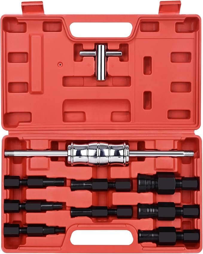 Motorcycle Blind Inner Bearing Puller Tool Kit, 8-32mm Collets Internal Bearing Removal Tool with Slide Hammer, 9 pcs Inner Bearing Extractor Kit