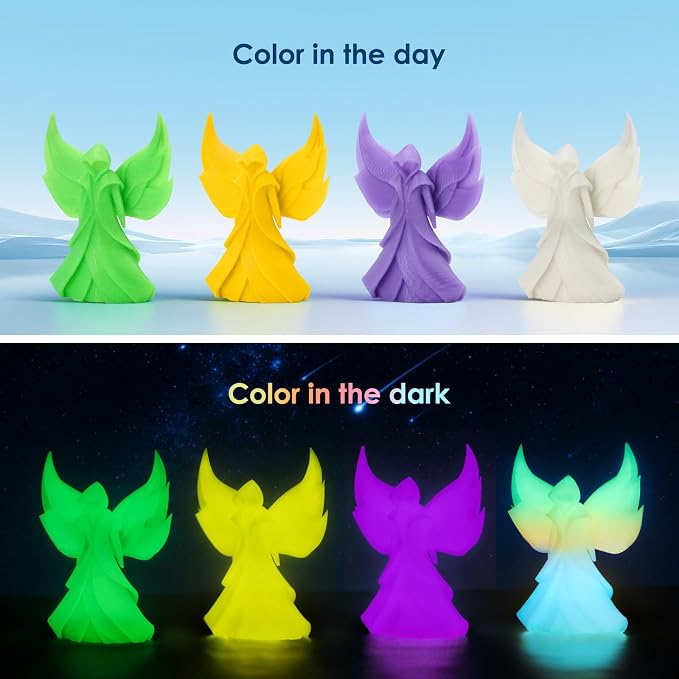 RepRapper 4 x 250g Glow Colors Pack, Glow in the Dark PLA Filament 1.75mm (+- 0.03mm) for 3D Printer, 4x250g Spools - Yellow, Purple, Green, White to Rainbow