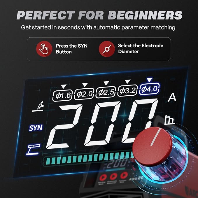 ARCCAPTAIN Stick Welder, [Large LED Display] 200A ARC/Lift TIG Welding Machine with Synergic Control, IGBT Inverter 110V/220V Portable MMA Welder Machine with Hot Start, Arc force and Anti-Stick