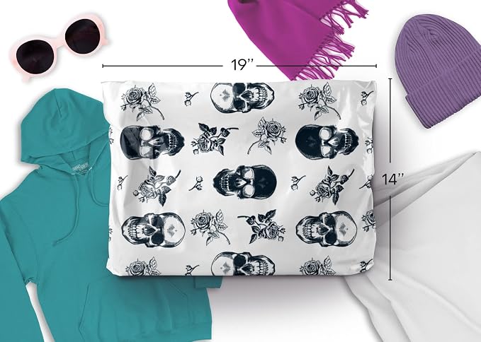 14x19 Poly Mailers – Skull Rose – Waterproof, Tear-Resistant Shipping Bags with Adhesive Seal – 100 Pack – Package Mint