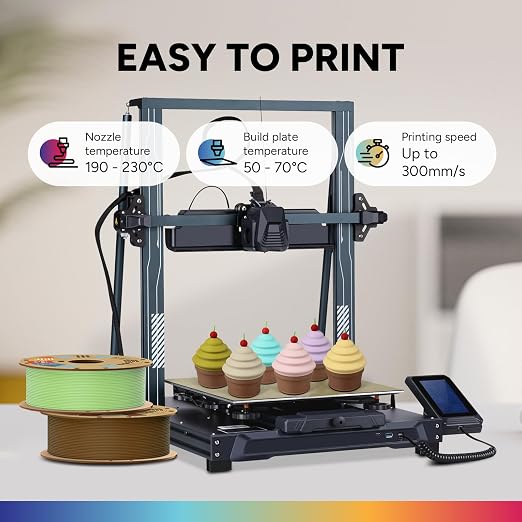 OVERTURE Matte PLA 1.75mm, Low Warp & Smooth Finish 3D Printer Filament | Frosted Matt Finish Hides Layer Lines, 1kg Spool (2.2lbs) Cardboard Spool, Fit Most FDM Printer (Light Blue-Yellow)