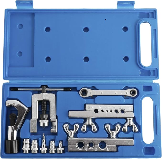 YAETEK Swaging Tool Kit – Flaring Tool Kit - Tube Cutter Rachet Wrench Swag Tool - 45 Degree Brake Line Tubing Brass Aluminum Copper Extrusion 1/8" to 3/4" for HVAC Water Gas Pipe Automotive Plumbing