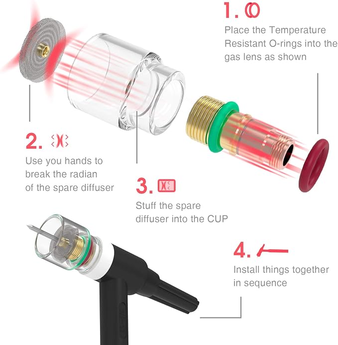 YESWELDER 71Pcs TIG Welding Torch Stubby Gas Lens #12 Glass Cup Kit For WP-17/18/26