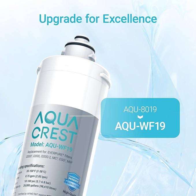 AQUA CREST I2000 2 Under Sink Water Filter, Replacement for Pentair® Everpure I2000 2, EV9612-22, MC2, ESO7, MH2, EV9612-56, EV9607-25, EV9613-21, NSF/ANSI 42 Certified, 26000 Gallons