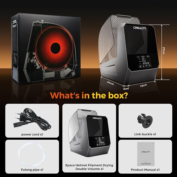 Creality Filament Dryer, Dual-Spool Space Pi Filament Storage Box -Double 360° Heating with 110W PTC Heater LCD Touch Screen One-Key Set Filament,Dehydrator 1.75/2.85/3mm Support PLA PETG ABS TPU