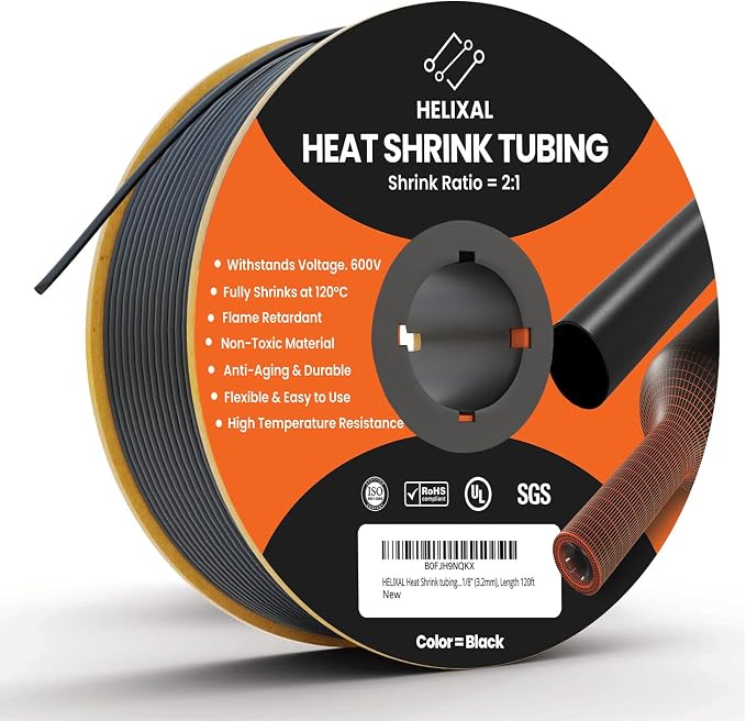 1/8" 3.2mm HELIXAL 2:1 Heat Shrink Tubing, Electrical Industrial Shrink Tube for Wire Insulation, Shrink Wrap Tubing, Electrical Insulation, Flame Retardant Cable Management Spool 120ft