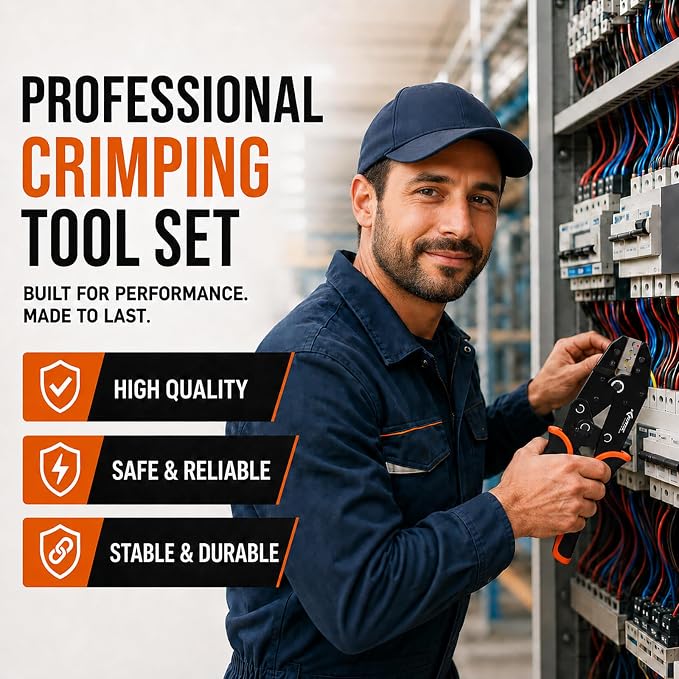 KF CPTEC 9PCS Quick-Change Wire Crimper Kit, Ratcheting Crimping Tool Set with Interchangeable Jaws, AWG 22-2, for Heat Shrink, Ferrules, Open Barrel, Insulated & Solar Connectors
