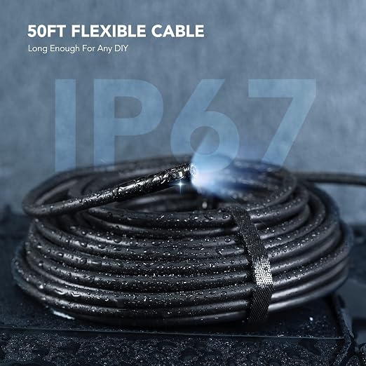 Triple Lens Endoscope Camera with Light with 50FT Semi-Rigid Cable, Triple Lens Borescope Tool, DEPSTECH 5" IPS Screen Endoscope Camera with Lights