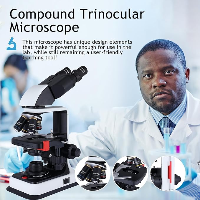 Herwicm 40X-2500X Microscope Laboratory Microscope for Adults with LED, Double 3D Mechanical Stage, Abbe Spotting Scope for Students Children Adults Laboratory Education Science Doppelt Tisch