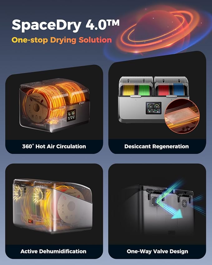 Creality Space Pi X4 Filament Dryer, 4 Spools Filament Dry Box with Dual-Chamber Heated Storage, Max 85℃ Temerature, Independent Temperature Control for PLA, PETG, ABS, TPU, Nylon, ASA