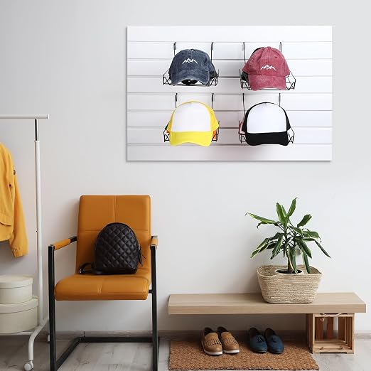 Yaocom 6Pcs Metal Hat Rack Display, Black, Wall Mounted, Multifunctional Storage for Slatwall, Grid, Pegboard, Home Retail Shop Store Boutique Organizer