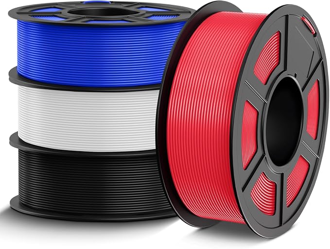 TECBEARS PETG Filament 1.75mm, 4-Color Bundle - Strong & Accurate, 4 * 1KG (1320M), White, Blue, Red, Black