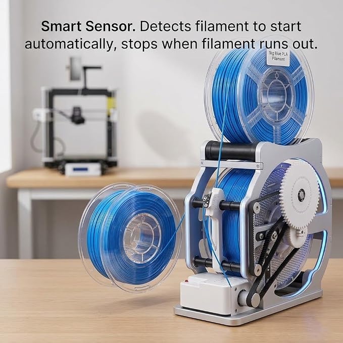 Electric 3D Filament Respooler, 3D Industrial Filament Respooler Machine, Automatic Spool Winder Machine with Smart Start & Stop, Adjustable Tension Control, Wrap Neatly Without Tangling