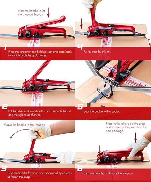 Poly Strapping Tensioner & Cutter Manual Banding Sealer Tools Windlass for 1/2" -3/4" Width Polyester Polyproplyn Strap