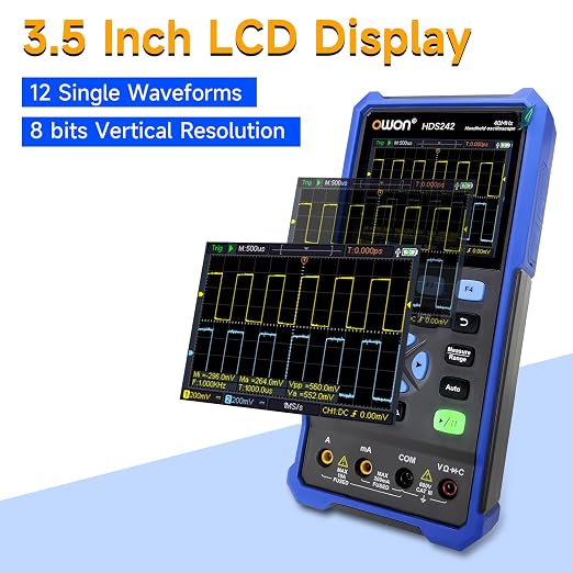 OWON Digital Handheld Oscilloscope Multiumeter 2 in 1,2 Channels, 40MHz Bandwidth, 250MS/s Sample Rate, 3.5" LCD Multiumeter Signal Generator Digital Oscilloscope Multimeter,Lab Oscilloscope HDS242