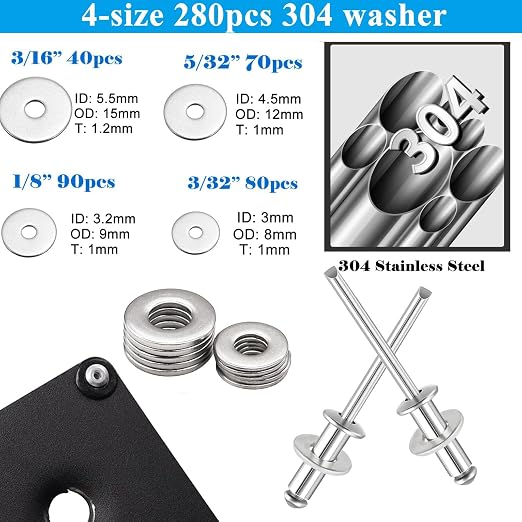 780pcs Pop Rivets with Washers Assortment Kit,14 Sizes Pop Aluminum Rivets(3/32 1/8 5/32 3/16 1/4 inch) and 4 Sizes washers,Assorted Blind Rivets for DIY/Automotive Repairs/Furniture with Box