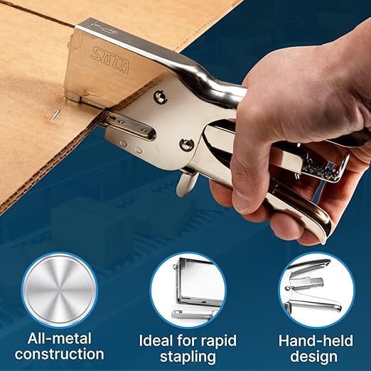 IDL Packaging HSP-12 Heavy-Duty Metal Plier Stapler, Silver - Works with 7/16" (11 mm) Crown Staples - Industrial Cardboard Stapler - Great for Sealing Packaging Boxes, Mail Bags, or Poster Tubes