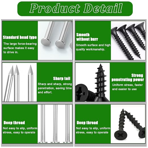 320Pcs Premium Hardware Nails & High Hardness Black Drywall Screws Assortment Kit,11 Sizes (1/2"-2"),Phillips Drive Flat Head, Wood Screws,Galvanized,Picture Hanging,Common Nails with Storage Box