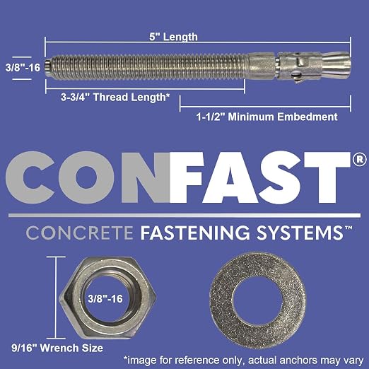 CONFAST 3/8" x 5" Wedge Anchor Zinc Plated (Box of 50)