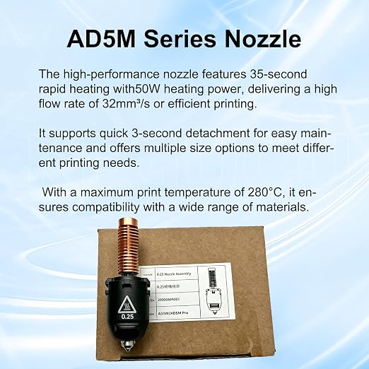 Original 0.25mm AD5M Nozzle Assembly for Flashforge AD5M/AD5M Pro – Ultra-Fine Precision for Exquisite Detail & Smooth Surfaces,Ideal for Miniatures & Intricate Models,Fast Heat-Up & Quick-Release