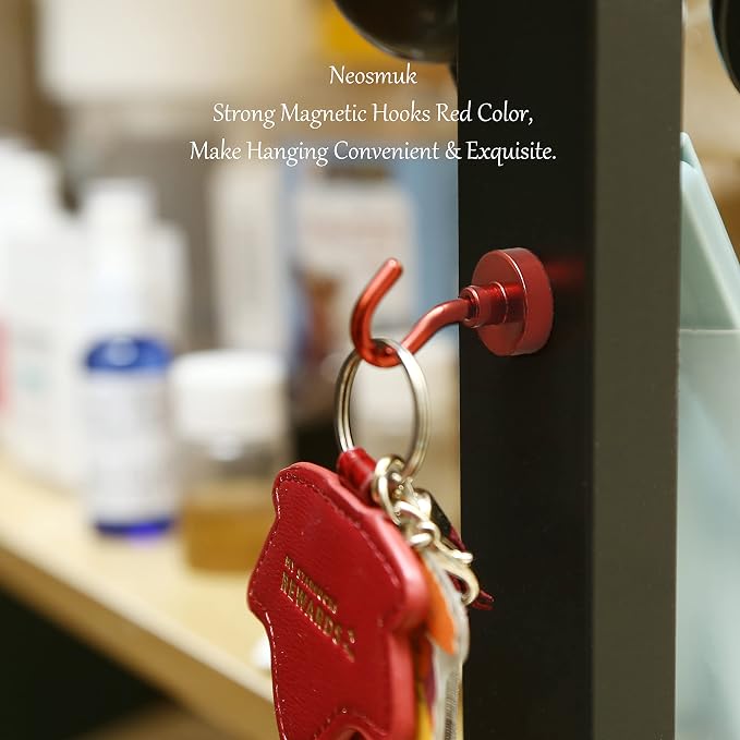 Neosmuk Magnetic Hooks,Heavy Duty Earth Magnets with Hook for Refrigerator, Extra Strong Cruise Hook for Hanging, Magnetic Hanger for Cabins, Grill (Red, Pack of 20)