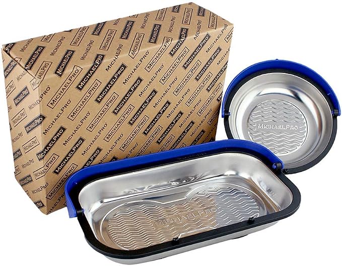 MichaelPro MP009014 Magnetic Parts Tray Holder Set (6” & 9-1/2”), 2-Piece Magnetic Tool Tray for Screws, Bolts and Nuts, with Patented Retractable Hood and Wave Pattern Design, Best Tray for Mechanics , Blue