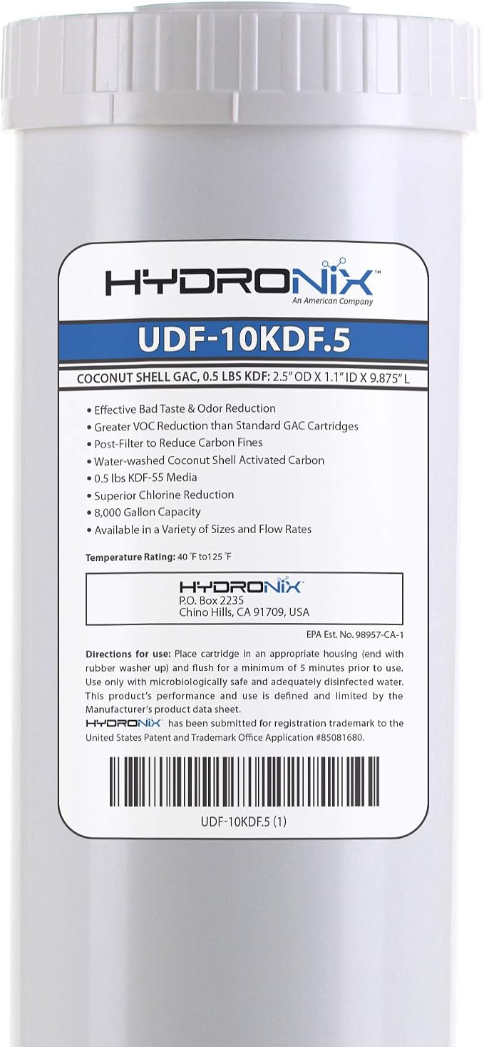 Hydronix HX-UDF-10KDF.5/3 Chlorine Cto Heavy Metals Bacteria Scale Reduction Water Filter with 0.5 Lb KDF, 2.5" x 10", 3 Pack, White