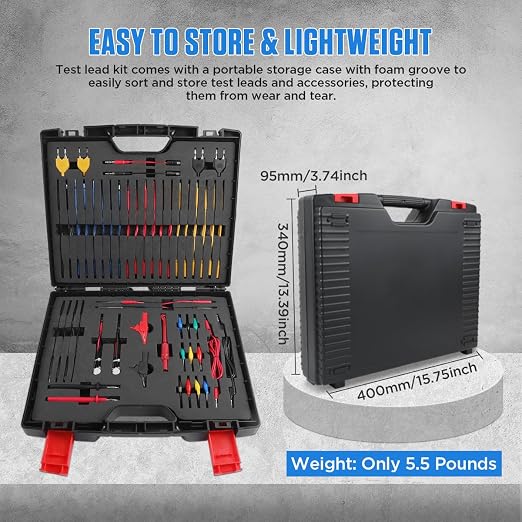Multimeter Test Leads Kit 104PCS Multimeter Leads Kit Multi Function Electrical Back Probe Kit Efficient Automotive Circuit Test Leads Kit Relay Wire Terminal Test Diagnostic Tool with Alligator Clips