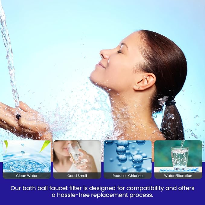 Crystal Quest Bath Ball Replacement Cartridge – Removes Chlorine, PFAS & Odors – Easy-to-Install Water Filter – Eco-Friendly, Durable & Skin-Safe – Built in the USA [4 Pack]