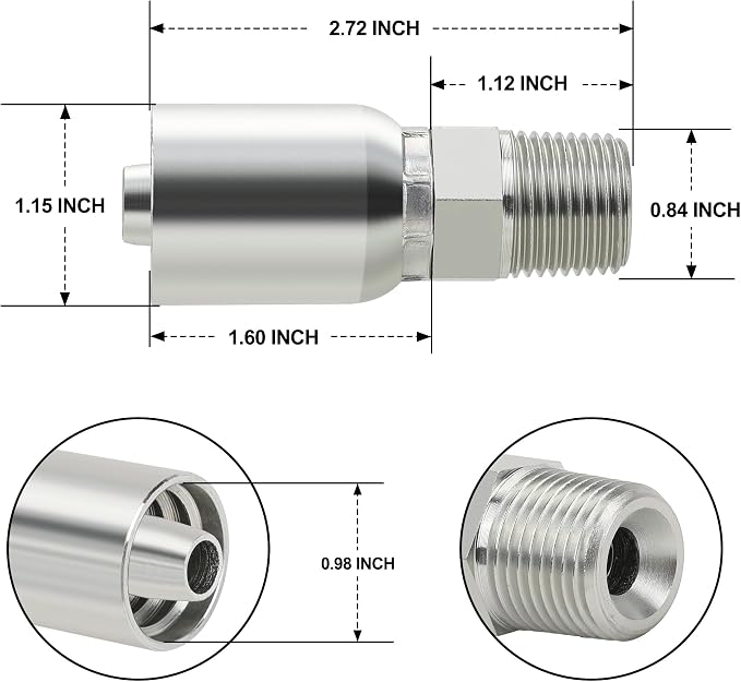1/2’’ Hose x 1/2’’ NPT Male Hydraulic Hose Crimp Fittings, 10PCS Set for Single Wire Hydraulic Hose