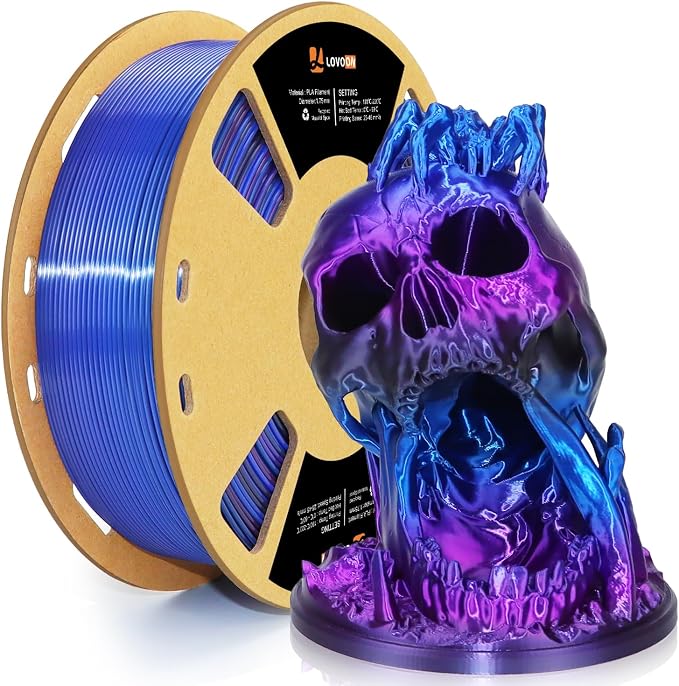 LOVOON pla Filament 1.75mm Color Shift, 3D Printers Filament NEW Black/Blue/Purple Gradient, Color Changing by Length pla,Halloween,3D Printer and 3D Pen Compatible,1KG(2.2lbs)/Spool