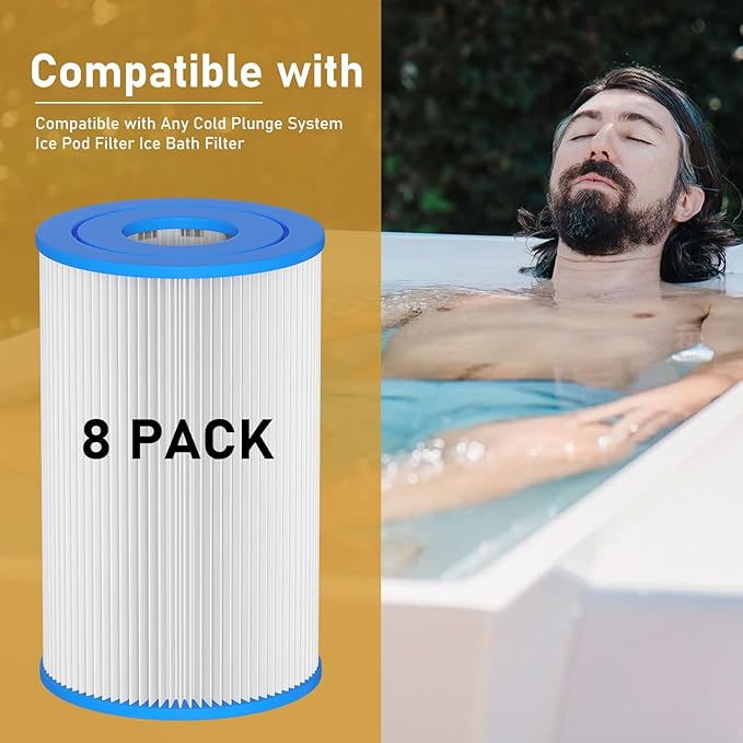 Cold Plunge Filter 20 Micron 5" x 2.5" Water Filter Replacement Cartridge Compatible with Any Cold Plunge System Ice Pod Filters Ice Bath Filter (8-Pack)
