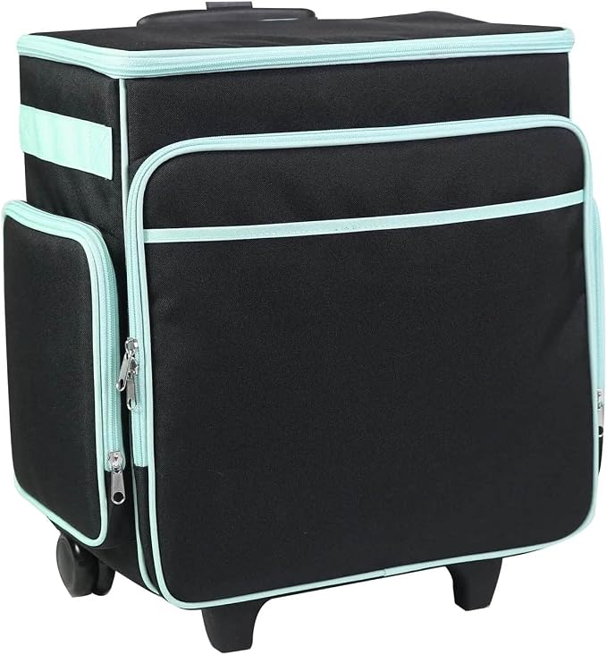 Everything Mary Rolling Scrapbook Tote – Black & Teal Craft Bag with Wheels – Organizer Case for Scrapbooking, Papercraft, Art Supplies & Creative Tools